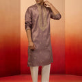 Men's Lavender Silk Blend Resham Embroidered Kurta with Cream Pyjama