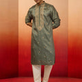 Men's Mint Green Silk Blend Resham Embroidered Kurta with Cream Pyjama