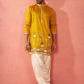Men's Mustard Silk Blend Embroidered Kurta with Cream Patiala
