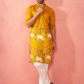 Men's Mustard Dola Silk Kurta Set with Cream Pyjama