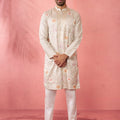 Men's Grey Silk Blend Kurta with Cream Pyjama