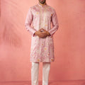 Men's Onion Silk Blend Kurta with Cream Pyjama