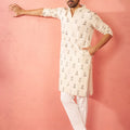 Men's Cream Cotton Kurta with White Pyjama