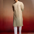 Men's Green Cotton Sequin Ombre Kurta with White Trousers