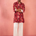 Men's Maroon Rayon Kurta with Cream Flare Pant