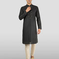 Men's Black Embroidered Kurta with Cream Pyjama