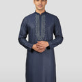 Men's Navy Blue Zudio Emboss Silk Kurta