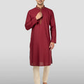 Men's Maroon Embroidered Kurta with Cream Pyjama