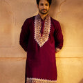 Men's Wine Modal Chanderi Kurta