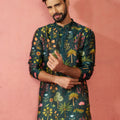 Men's Bottle Green Digital Print Kurta