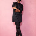 Men's Black Fine Satin Kurta Set with Matching Pant