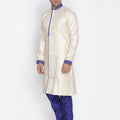 VASTRAMAY Men's Gold And Blue Silk Blend Sherwani Set