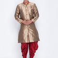 VASTRAMAY Men's Gold Cotton Silk Blend Sherwani Set