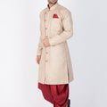 VASTRAMAY Men's Brown Cotton Blend Sherwani Set