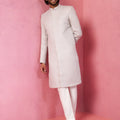 Men's Grey Silk Blend Sherwani Set with Cream Pyjama