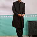 Men's Black Silk Blend Sherwani,Kurta And Patiala Set