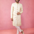 Men's Royal Blue Sherwani Set with Cream Pyjama