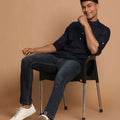 Men's Navy Blue Short Cotton Kurta