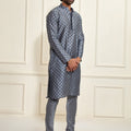 VASTRAMAY Men's Grey Cotton Silk Blend Kurta