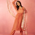 Women's Peach Silk Anarkali Kurta Set