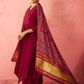 Women's Maroon Rayon Anarkali Kurta Set