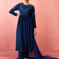 Women's Blue Silk Anarkali Kurta Set