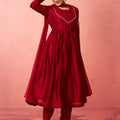 Women's Maroon Silk Anarkali Kurta Set