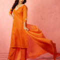 Women's Orange Chanderi Straight Kurta Set