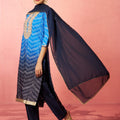 Women's Blue Muslin Bandhani Kurta Set with Straight Pants & Dupatta