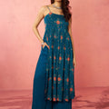 Women's Blue Chinon Sequin Anarkali Set with Palazzo