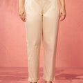 Women's Beige Cotton Lycra Trousers