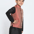 Boys' Maroon Cotton Silk Blend Nehru Jacket