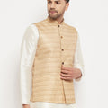 VASTRAMAY Men's Beige Silk Blend Nehru Jacket