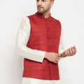 VASTRAMAY Men's Maroon Silk Blend Nehru Jacket
