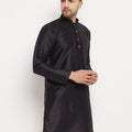 VASTRAMAY Men's Black Cotton Silk Blend Kurta