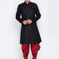 VASTRAMAY Men's Black Cotton Blend Sherwani Set
