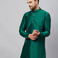VASTRAMAY Men's Green Silk Blend Curved Kurta