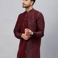 VASTRAMY Men's Burgundy Silk Blend Curved Kurta