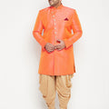 Men's Plus Size Orange Slim Fit Sherwani Set