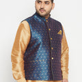 Men's Plus Size Blue Zari Weaved Nehru Jacket