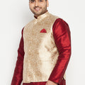 Vastramy Men's Plus Size Rose Gold Brocade Nehru Jacket
