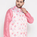 Men's Plus Size Peach Floral Print Silk Blend Nehru Jacket