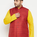 Men's Plus Size Maroon Color Matka Silk Textured Nehru Jacket