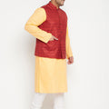 Men's Plus Size Fawn And Maroon Cotton Blend Jacket Kurta Pyjama Set