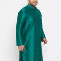 Men's Plus Size Green Silk Blend Kurta