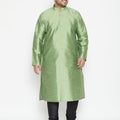 Men's Plus Size Light Green Silk Blend Kurta Pyjama Set