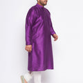Men's Plus Size Purple Silk Blend Kurta Pyjama Set