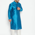 Men's Plus Size Turquoise Blue Silk Blend Kurta Pyjama Set