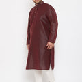 Men's Plus Size Wine Silk Blend Kurta Pyjama Set