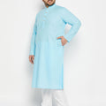 Men's Plus Size Aqua Blue Cotton Kurta And Cotton Pant Style Pyjama Set